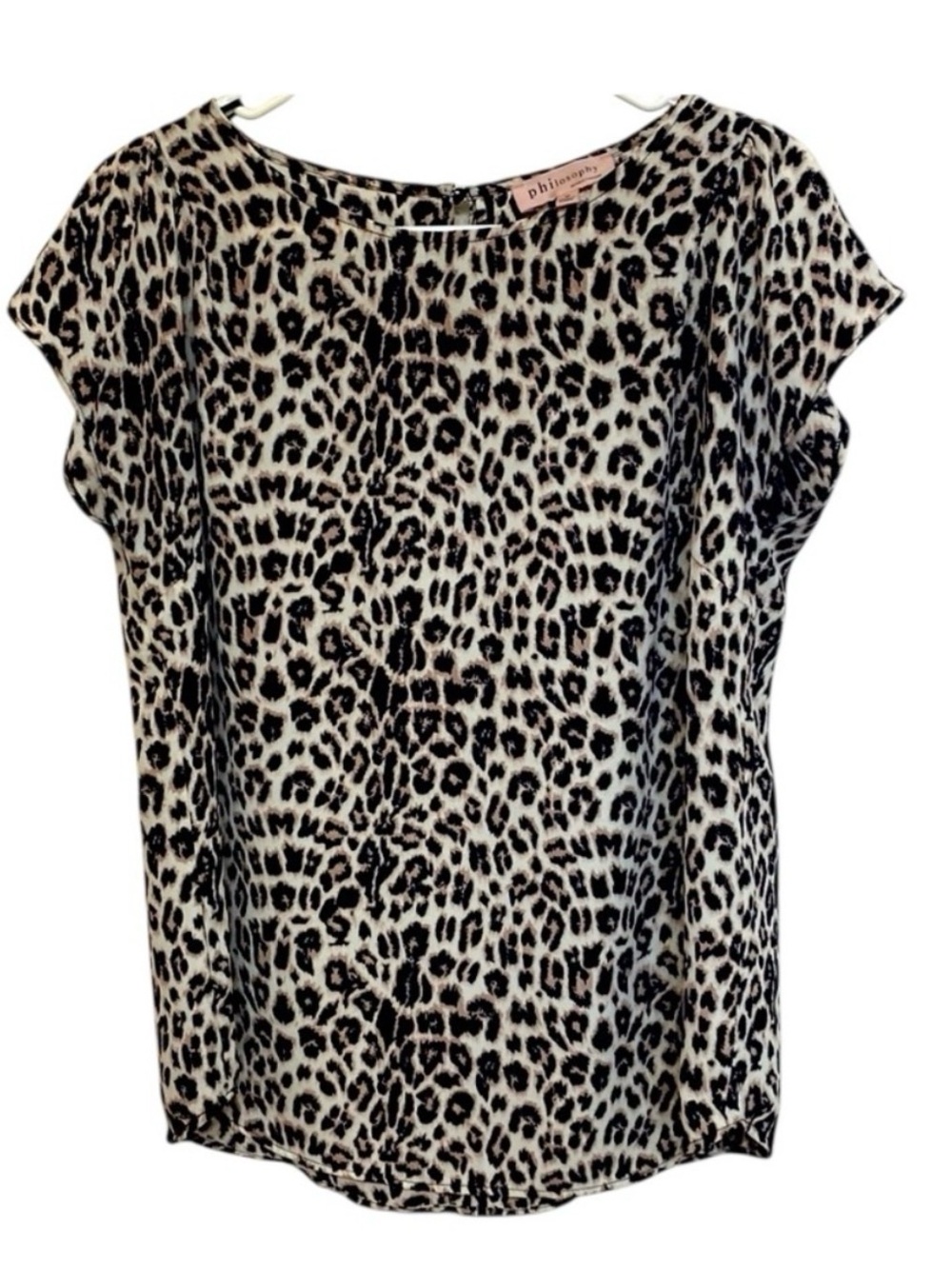 Philosophy Leopard Print Cap Sleeve Blouse - Black & Cream Large